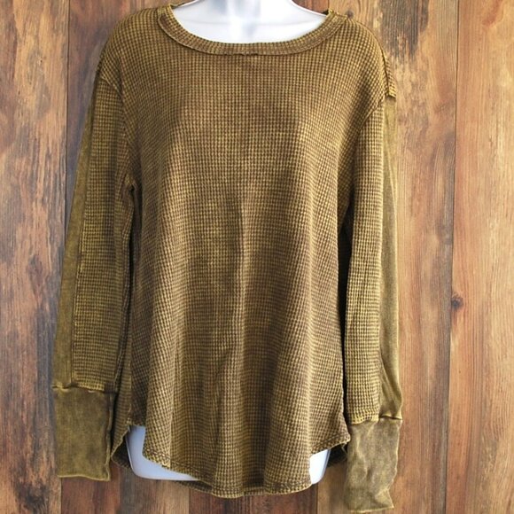 Zenana Washed Baby Waffle Long Sleeve Crew Neck Top S - Picture 1 of 5